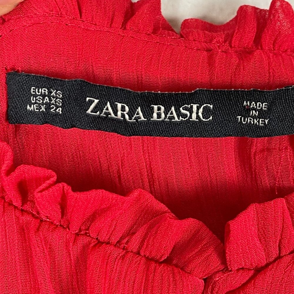 Zara‎ Womens XS Red Chiffon Pleated Blouse 3/4 Sleeve Shirt Top - Picture 9 of 14